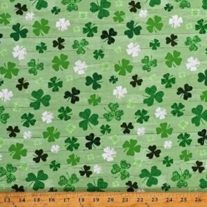 Saint Patrick’s Cotton Fabric – Shamrocks & Clovers Print, 44" Wide