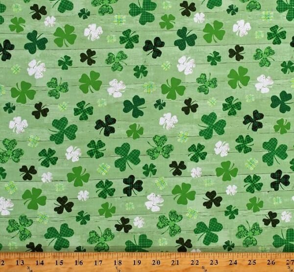 Saint Patrick’s Cotton Fabric – Shamrocks & Clovers Print, 44" Wide