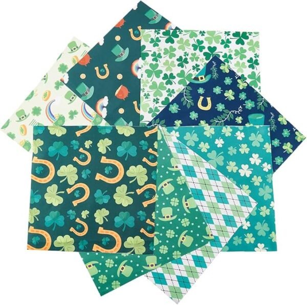 Saint Patrick’s Fabric Bundle – 8 pcs, 10"x10", Shamrock & Clover Prints for DIY Quilting & Decor