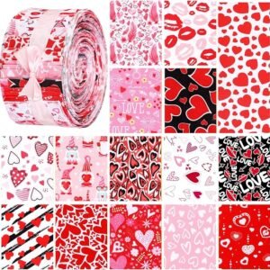 Valentine’s Fabric Roll – 75 pcs, 2.5" Strips, Red Heart Prints, 15 Styles for DIY Quilting