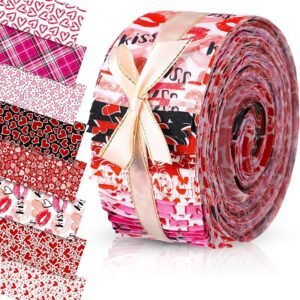 Valentine’s Fabric Bundle – 40 pcs Cotton Quilting Strips, Various Patterns for DIY Crafts