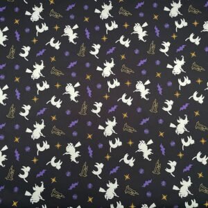 Halloween Fabric – Digital Print, 54" Wide, 2 Yards, Water-Repellent Polyester, Scary Witch Design