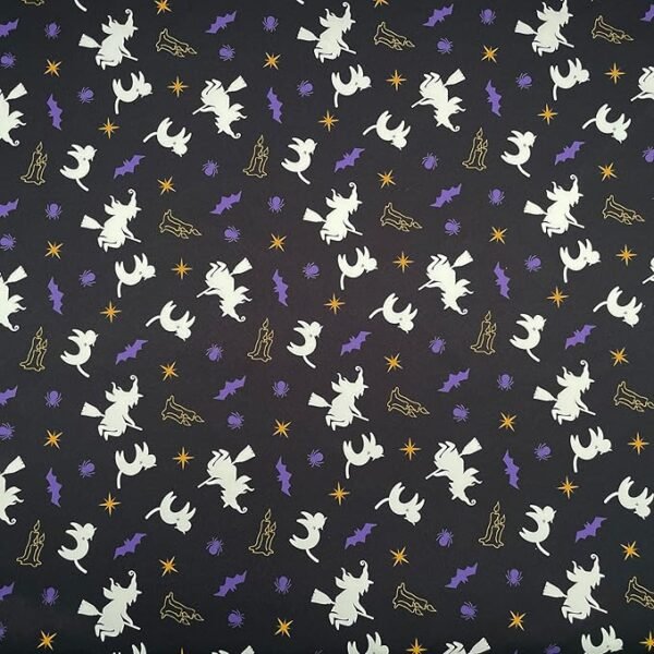 Halloween Fabric – Digital Print, 54" Wide, 2 Yards, Water-Repellent Polyester, Scary Witch Design