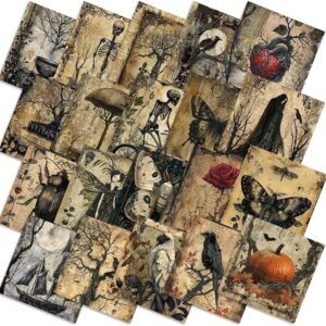 Vintage Halloween Fabric Bundle – 60 pcs, 10"x10", Crow & Skull Prints for DIY Craft