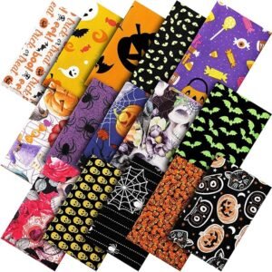 Halloween Fabric Bundle – 30 pcs, 10"x10", Bat, Pumpkin, Ghost & Skull Prints