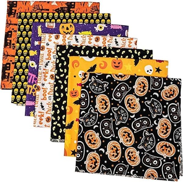 Halloween Fabric Bundle – 7 pcs, 20"x20", Multicolor for DIY & Quilting
