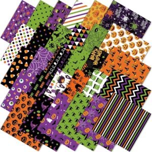 Halloween Fabric Bundle – 60 pcs, 10"x10", Characters, Green & Purple