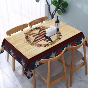 Rustic Patriotic Tablecloth – 54"x72", American Flag & Star Print, Waterproof for 4th of July Decor