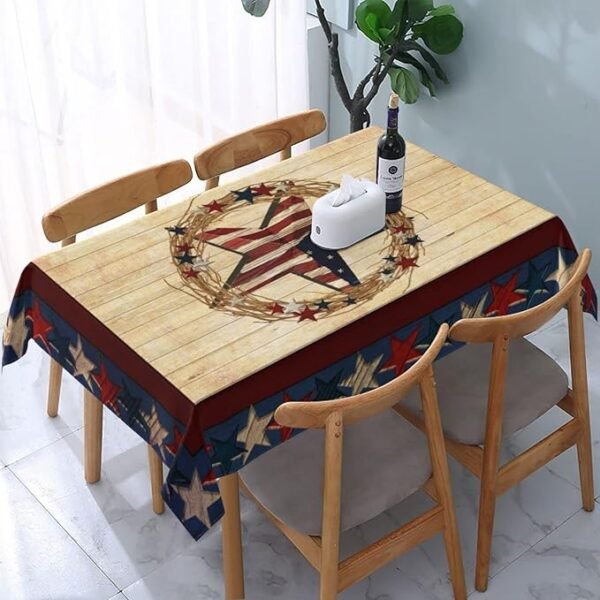 Rustic Patriotic Tablecloth – 54"x72", American Flag & Star Print, Waterproof for 4th of July Decor