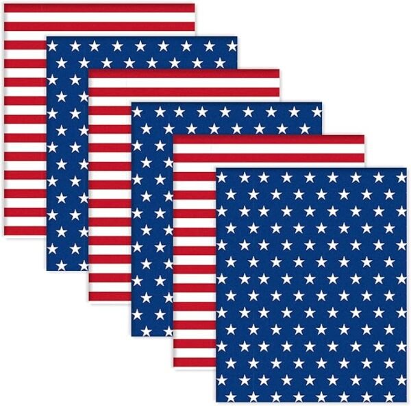 Patriotic Cotton Fabric Bundle – 6 Pieces, 18x22 Inch, Stars & Stripes for 4th of July DIY