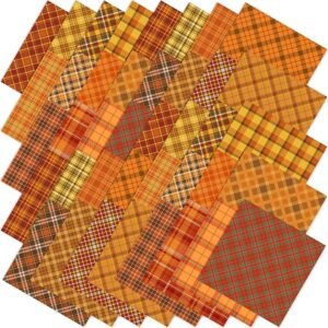 40 Pcs Fall Cotton Fabric – 10"x10" Squares, Orange & Yellow Buffalo Plaid for Thanksgiving DIY