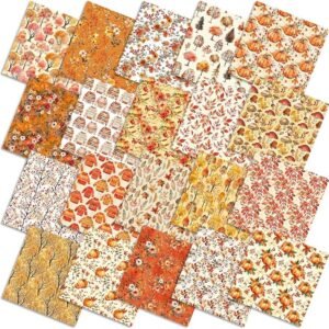 60 Pcs Fall Quilting Fabric – 10"x10" Squares, Pumpkin & Maple Leaf Prints for Thanksgiving DIY