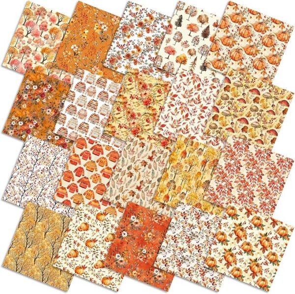 60 Pcs Fall Quilting Fabric – 10"x10" Squares, Pumpkin & Maple Leaf Prints for Thanksgiving DIY