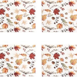 Fall Placemats Set – 4 Pieces, 13"x19" Each, Autumn Maple Leaves, Waterproof & Washable