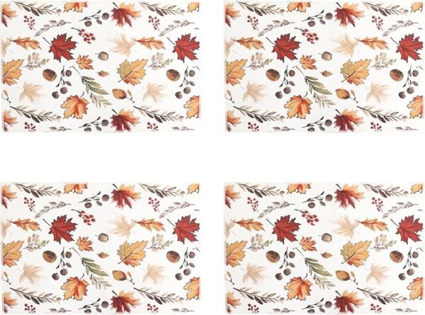 Fall Placemats Set – 4 Pieces, 13"x19" Each, Autumn Maple Leaves, Waterproof & Washable