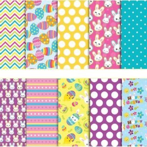 Easter Cotton Fabric Bundle – 10 Pre-Cut Squares, Rabbit & Egg Prints, 10"x10"