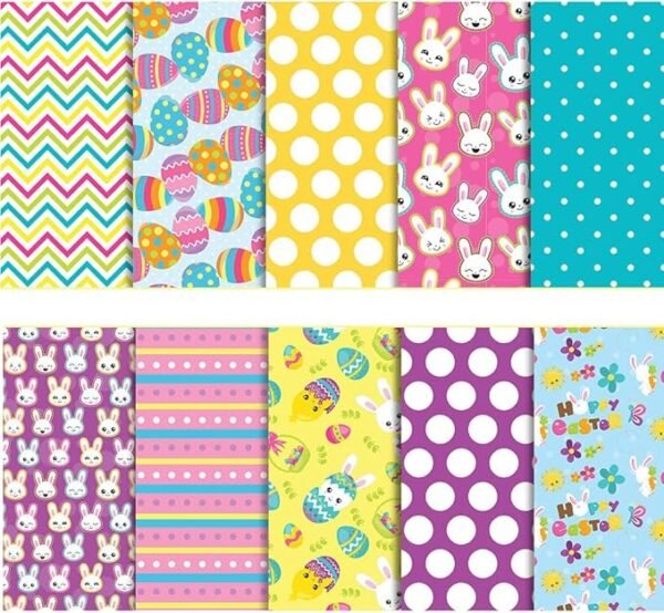Easter Cotton Fabric Bundle – 10 Pre-Cut Squares, Rabbit & Egg Prints, 10"x10"