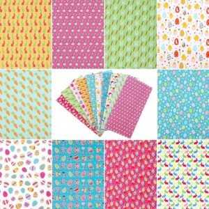 Easter Fabric Bundle – 10 Pieces, 10x10 Inch, Egg & Rabbit Prints, 10 Patterns for Sewing & Crafts