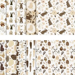 Easter Bunny Cotton Fabric Bundle – 10 Pieces, 18x22 Inch Quilting Squares, Multicolor