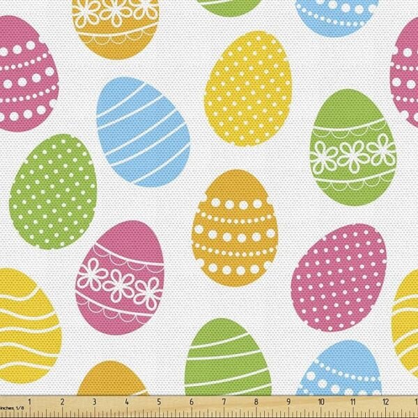 Easter Fabric by the Yard – 3 Yards, Green Yellow, Spring Holiday Upholstery & Home Accents