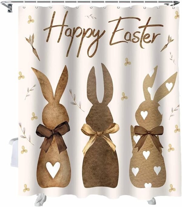 Easter Bunny Shower Curtain Set – Waterproof, 36x72 Inch, Includes Hooks, Spring Holiday Decor