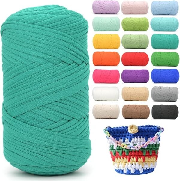 Chunky T-Shirt Yarn – 400g, Soft Elastic Fabric, Peacock Green, for Crochet, Knitting, Bags & Home Decor