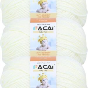 Soft Baby Yarn – 100% Acrylic, 50g/110 Yards per Ball, Milky, Pack of 3 for Knitting