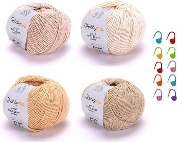 Cotton Yarn Pack – 4 Colors, 50g/175yds Each, Sport Weight with 10 Stitch Markers, Ideal for Amigurumi