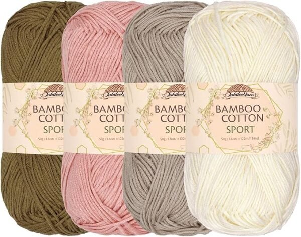 Bamboo Cotton Sport Yarn – 50g Skeins, Neutral Shades, Pack of 4