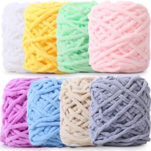 8-Pack Soft Chunky Chenille Yarn – Thick Fluffy Yarn for Hand Knitting & Crochet