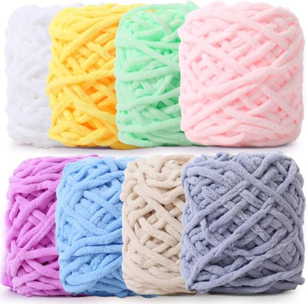 8-Pack Soft Chunky Chenille Yarn – Thick Fluffy Yarn for Hand Knitting & Crochet