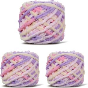 3-Pack Chunky Velvet Chenille Yarn – Soft 100g Skeins for Baby Projects -3-Pastel Purple