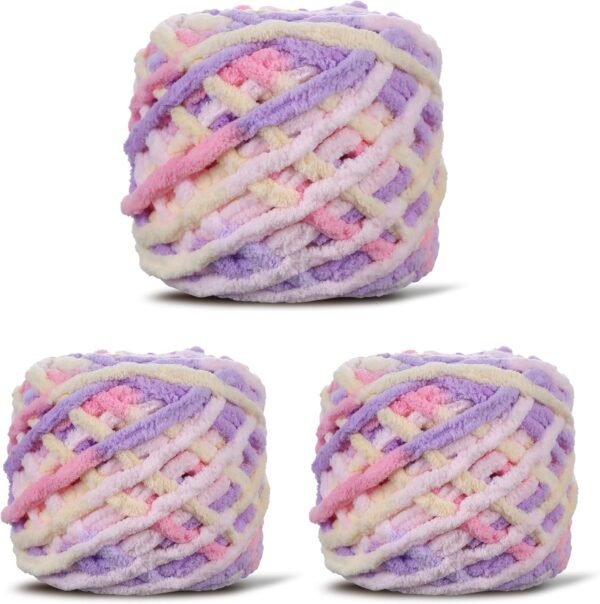3-Pack Chunky Velvet Chenille Yarn – Soft 100g Skeins for Baby Projects -3-Pastel Purple