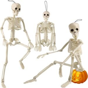 3 Pack 16'' Posable Mini Skeletons – Halloween Outdoor Props for Yard, Porch & Haunted Houses