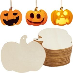 50pcs Blank Wooden Pumpkin Discs – DIY Hanging Ornaments for Thanksgiving & Halloween Crafts