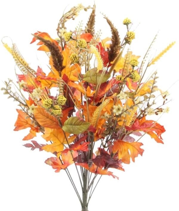 Artificial Fall Flowers – 25" Maple Leaves & Berries, Gold/Orange, Autumn Decor