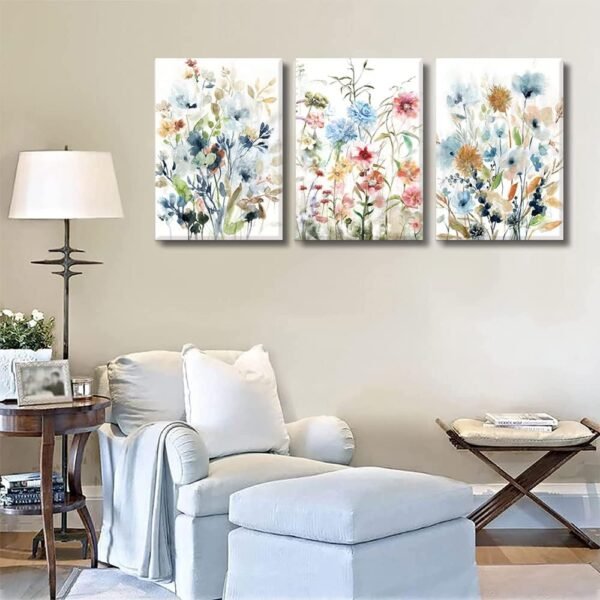 3 Pcs Framed Watercolor Daisy Canvas Art – Colorful Floral Prints, 12x16" for Living Room & Bedroom