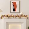 6ft Fall Sunflower Garland with Lights – Maple Leaf, Pumpkin & Berry Thanksgiving Halloween Mantel Decor - Image 3
