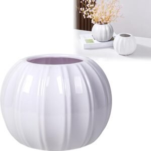 White Pumpkin-Shaped Plastic Vase – Decorative Fall Vase for Dry Flowers, Halloween & Thanksgiving, Home, Office, Party, or Wedding
