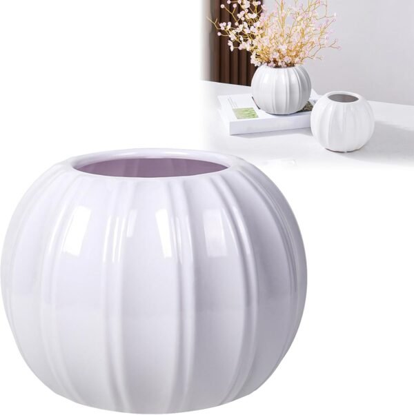 White Pumpkin-Shaped Plastic Vase – Decorative Fall Vase for Dry Flowers, Halloween & Thanksgiving, Home, Office, Party, or Wedding