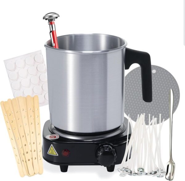 Complete Candle Making Kit for Beginners – 40oz Double Boiler, Thermometer, Wick Tools & Hot Plate