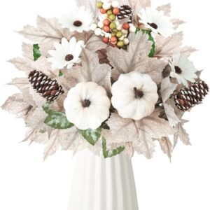 2-Pack Fall Artificial Flower Stems – Maple Leaves, Pumpkins, Sunflowers & Berries for Thanksgiving Home Decor