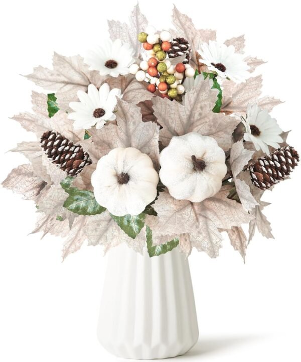 2-Pack Fall Artificial Flower Stems – Maple Leaves, Pumpkins, Sunflowers & Berries for Thanksgiving Home Decor