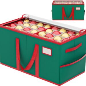 Green Christmas Ornament Storage Box – 8 Trays with 128 Adjustable Compartments for Holiday Decor