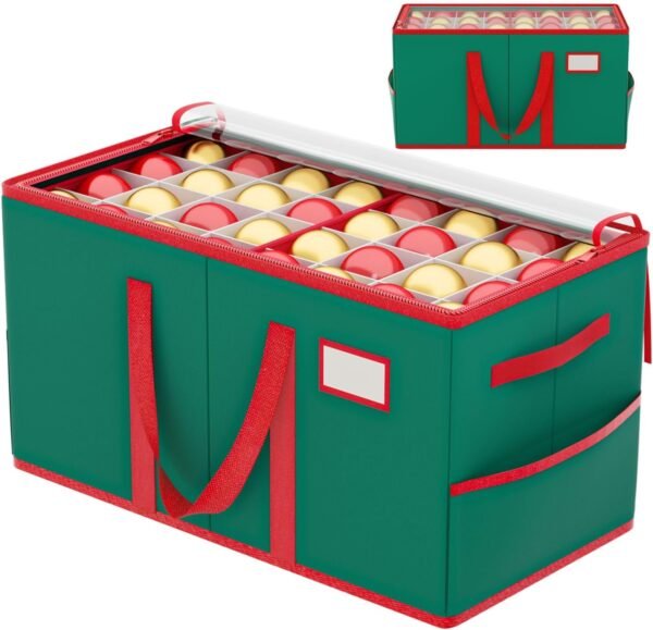 Green Christmas Ornament Storage Box – 8 Trays with 128 Adjustable Compartments for Holiday Decor