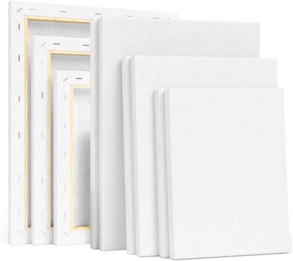 9-Pack Pre-Stretched Canvas Set – Assorted Sizes (5x7, 8x10, 11x14) Blank Boards for Painting