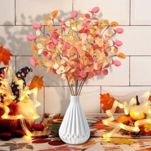 6-Pack Artificial Fall Eucalyptus Stems – 27.6" Orange Autumn Leaves for Thanksgiving Centerpieces & Home Decor