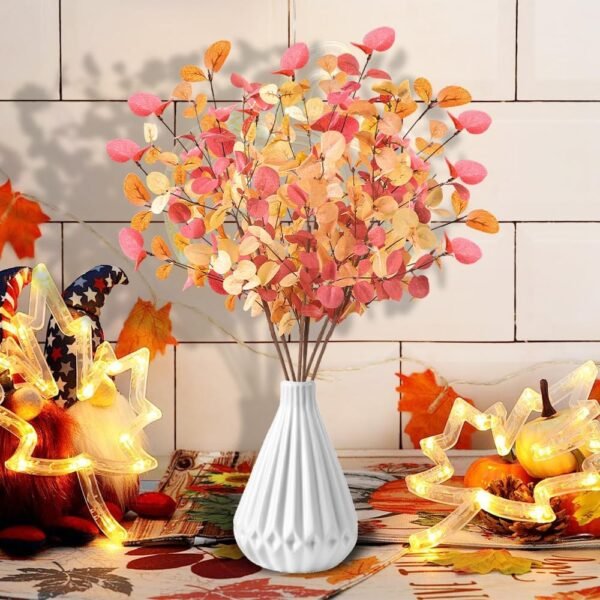 6-Pack Artificial Fall Eucalyptus Stems – 27.6" Orange Autumn Leaves for Thanksgiving Centerpieces & Home Decor