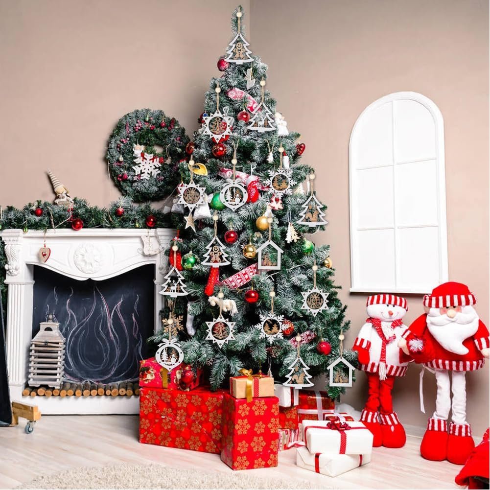 27-Pc Wooden Christmas Ornaments – Farmhouse 3D Holiday Decor - Image 5