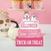 4 Pcs Pink Halloween Wooden Tiered Tray Signs – Cute Ghost Farmhouse Stackable Table Centerpieces - Image 4